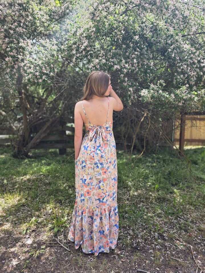 Sierra Abstract Floral Tie - Back Maxi Dress - Timber &amp; Velvet Boutique