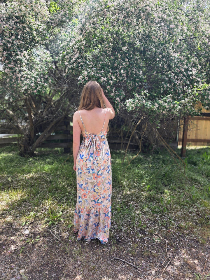 Sierra Abstract Floral Tie - Back Maxi Dress - Timber &amp; Velvet Boutique