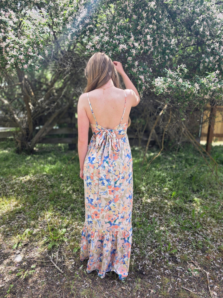 Sierra Abstract Floral Tie - Back Maxi Dress - Timber &amp; Velvet Boutique