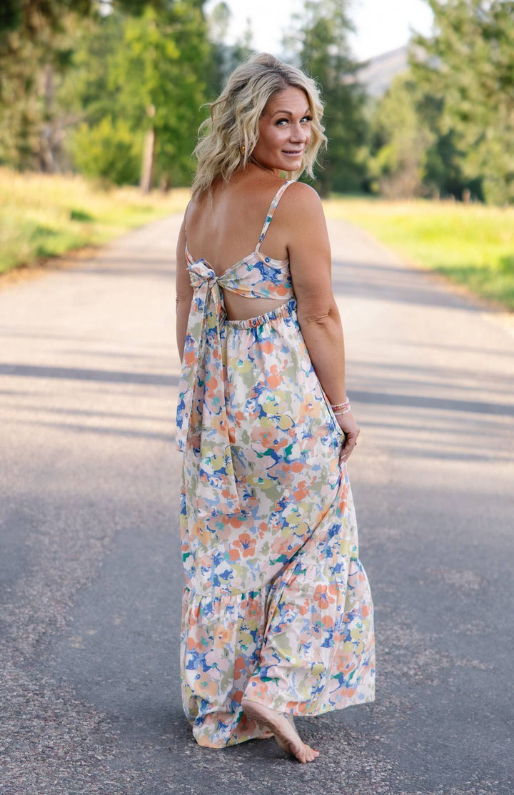 Sierra Abstract Floral Tie-Back Maxi Dress - Timber &amp; Velvet Boutique