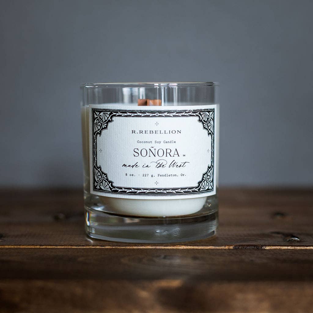 Soñora Western-Bohemian Wood Wick Candle | Juniper & Amber Coconut Soy - Timber & Velvet Boutique