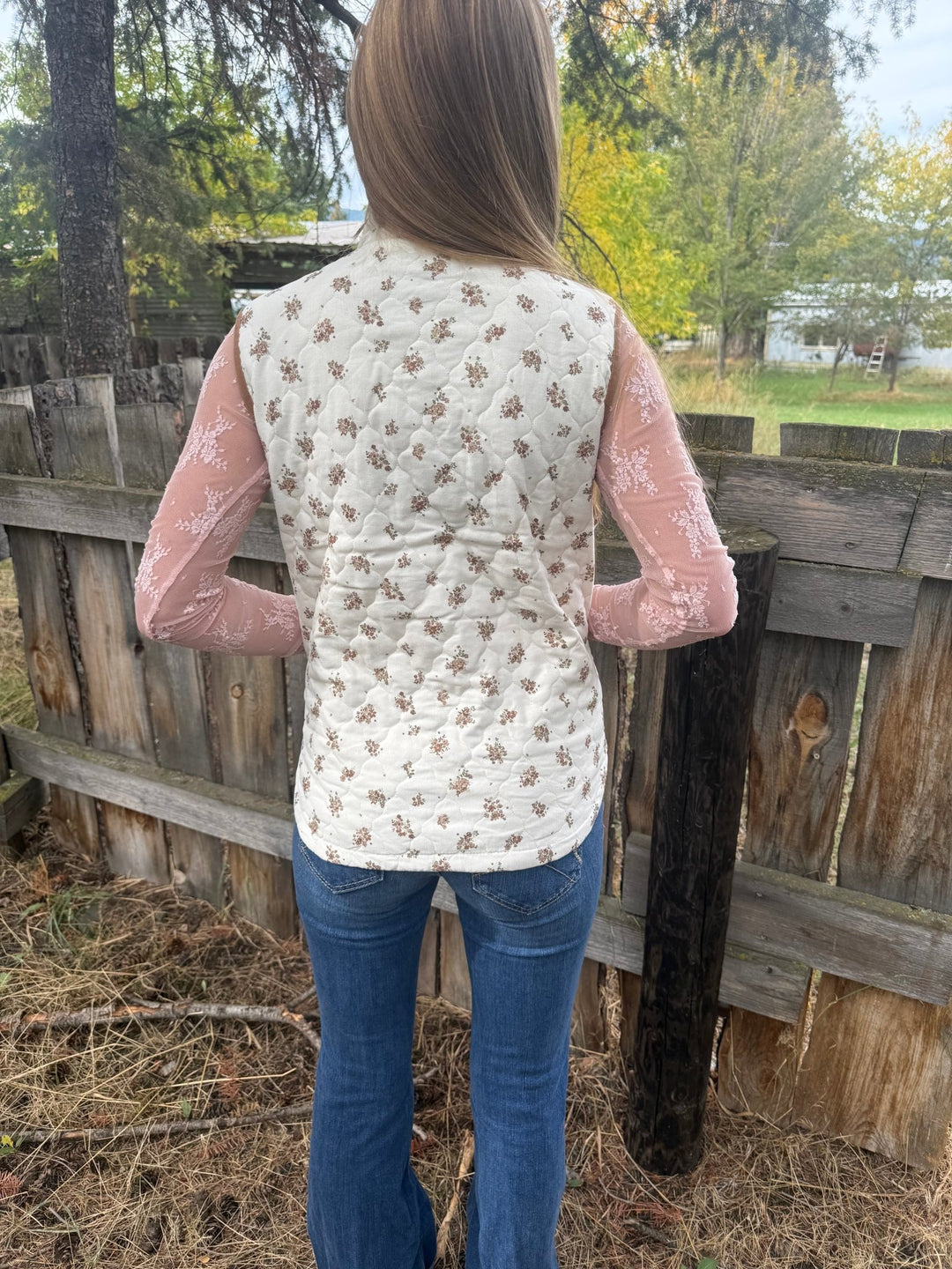 Taylor Ditsy Floral Quilted Mock Neck Vest - Timber &amp; Velvet Boutique