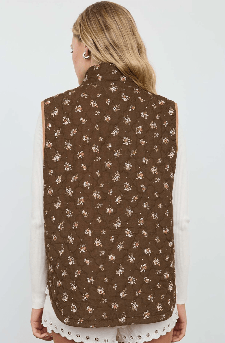 Taylor Ditsy Floral Quilted Mock Neck Vest - Timber &amp; Velvet Boutique