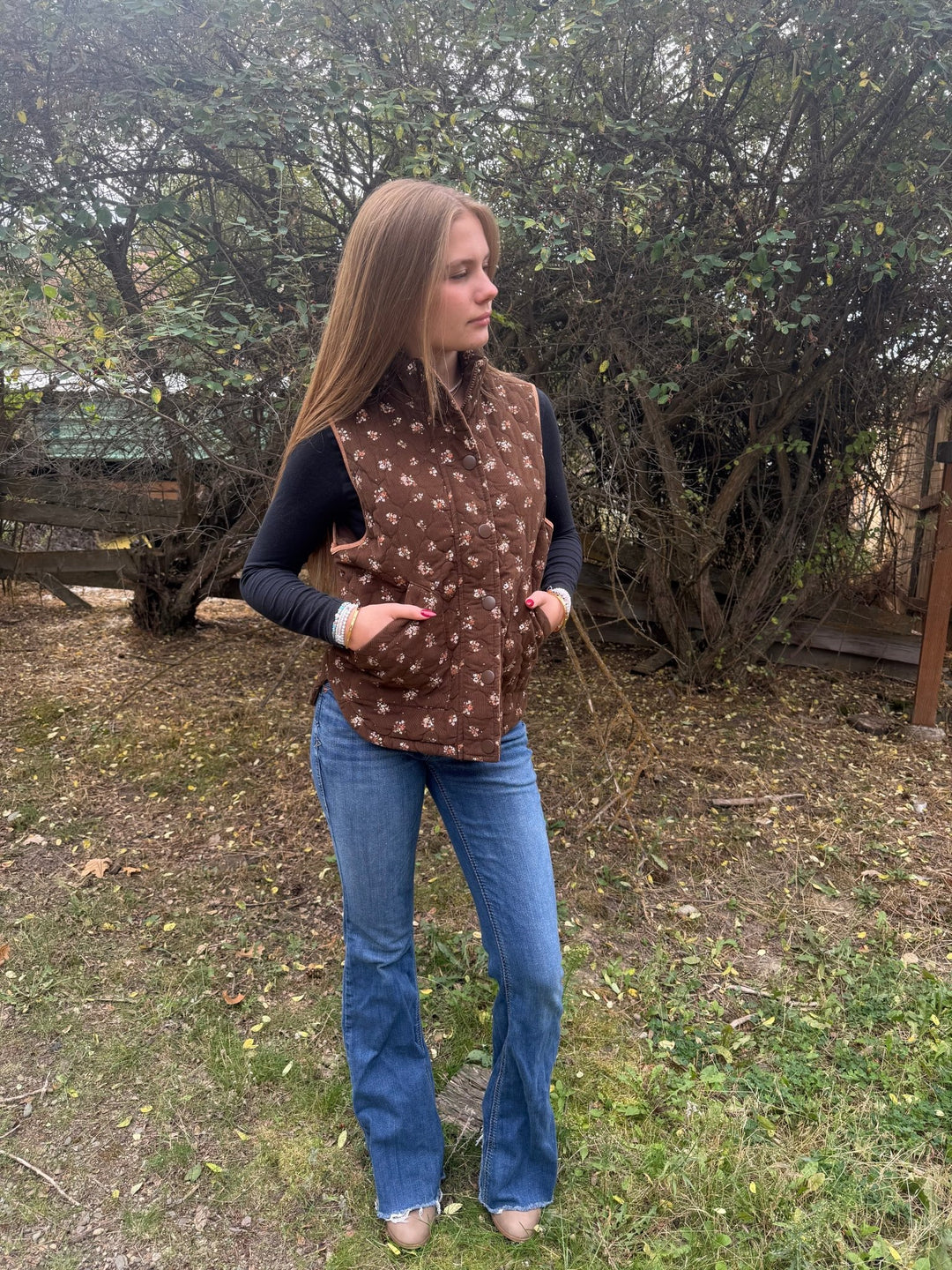 Taylor Ditsy Floral Quilted Mock Neck Vest - Timber &amp; Velvet Boutique