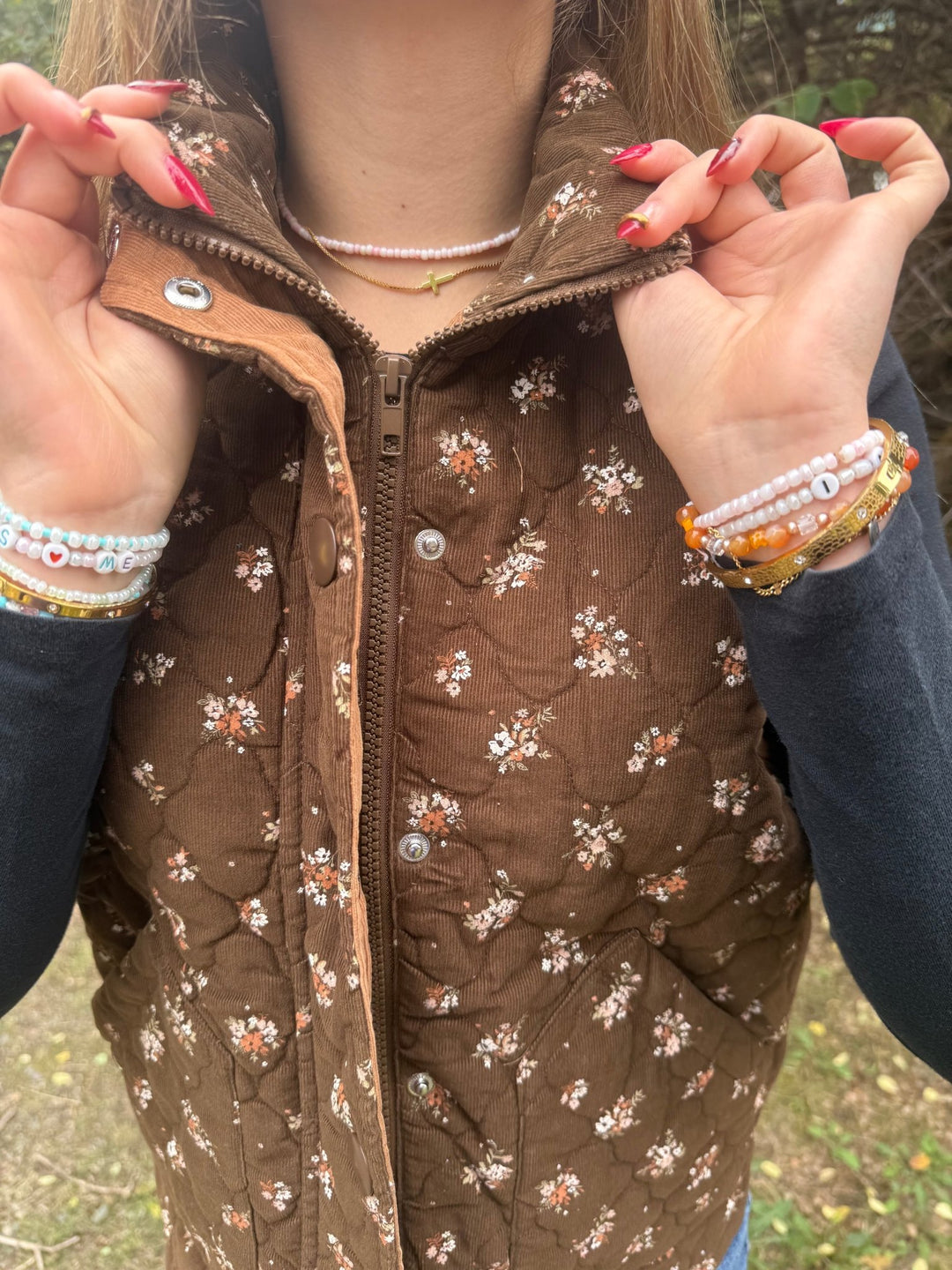 Taylor Ditsy Floral Quilted Mock Neck Vest - Timber &amp; Velvet Boutique