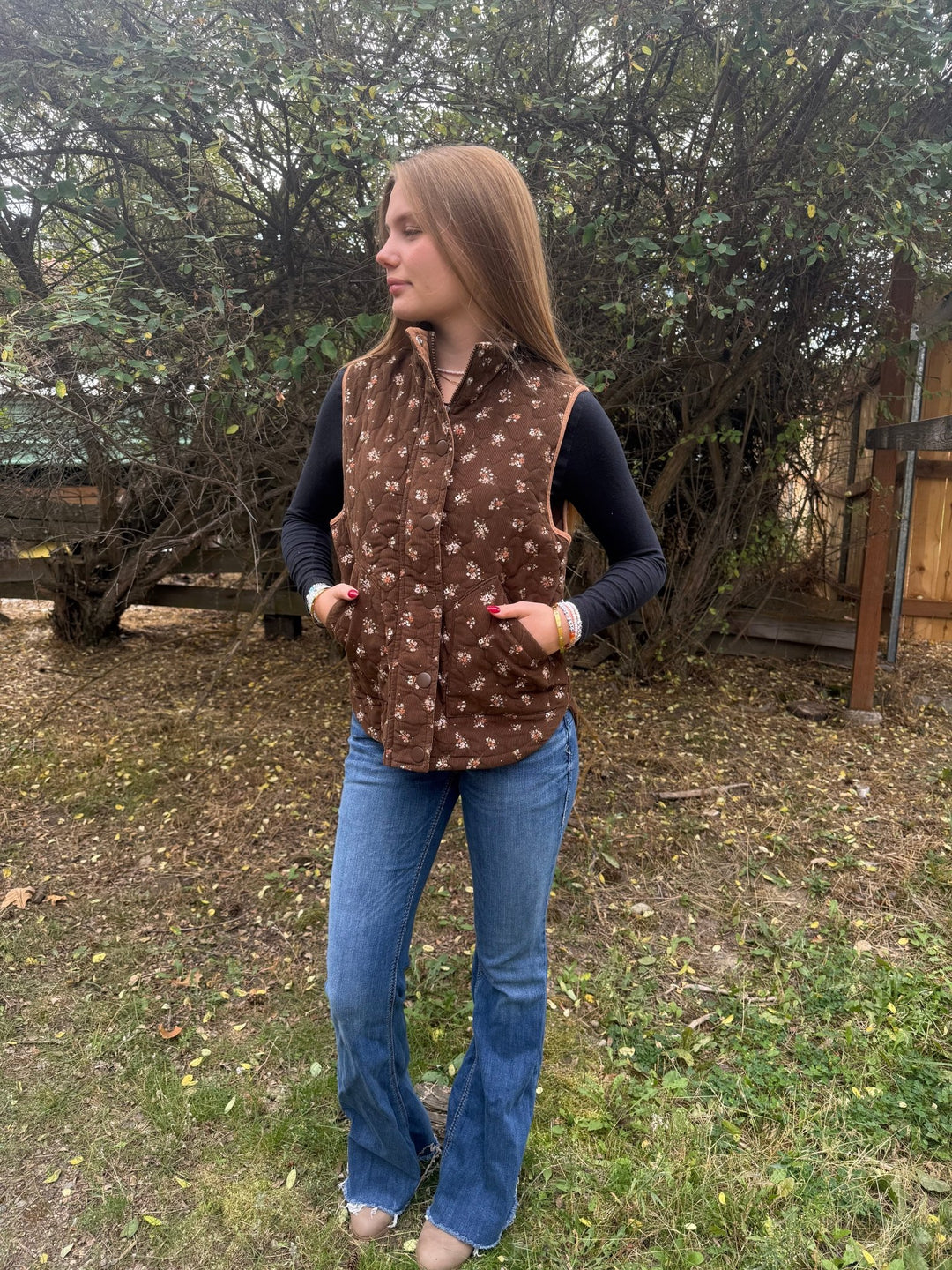 Taylor Ditsy Floral Quilted Mock Neck Vest - Timber &amp; Velvet Boutique