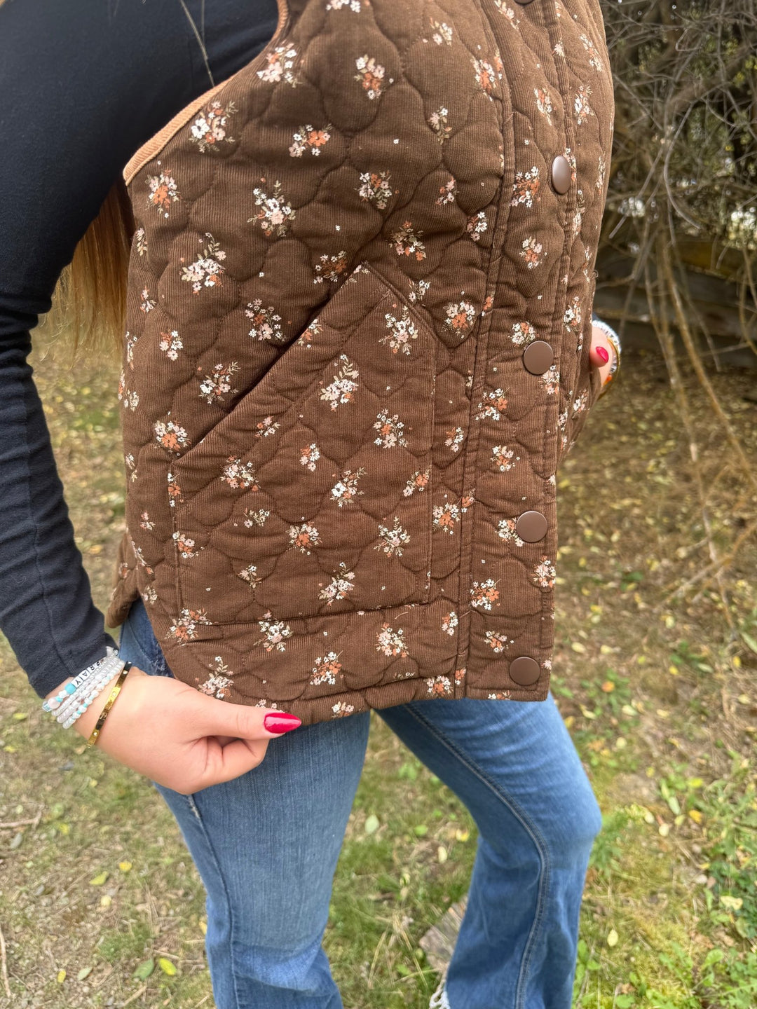 Taylor Ditsy Floral Quilted Mock Neck Vest - Timber &amp; Velvet Boutique