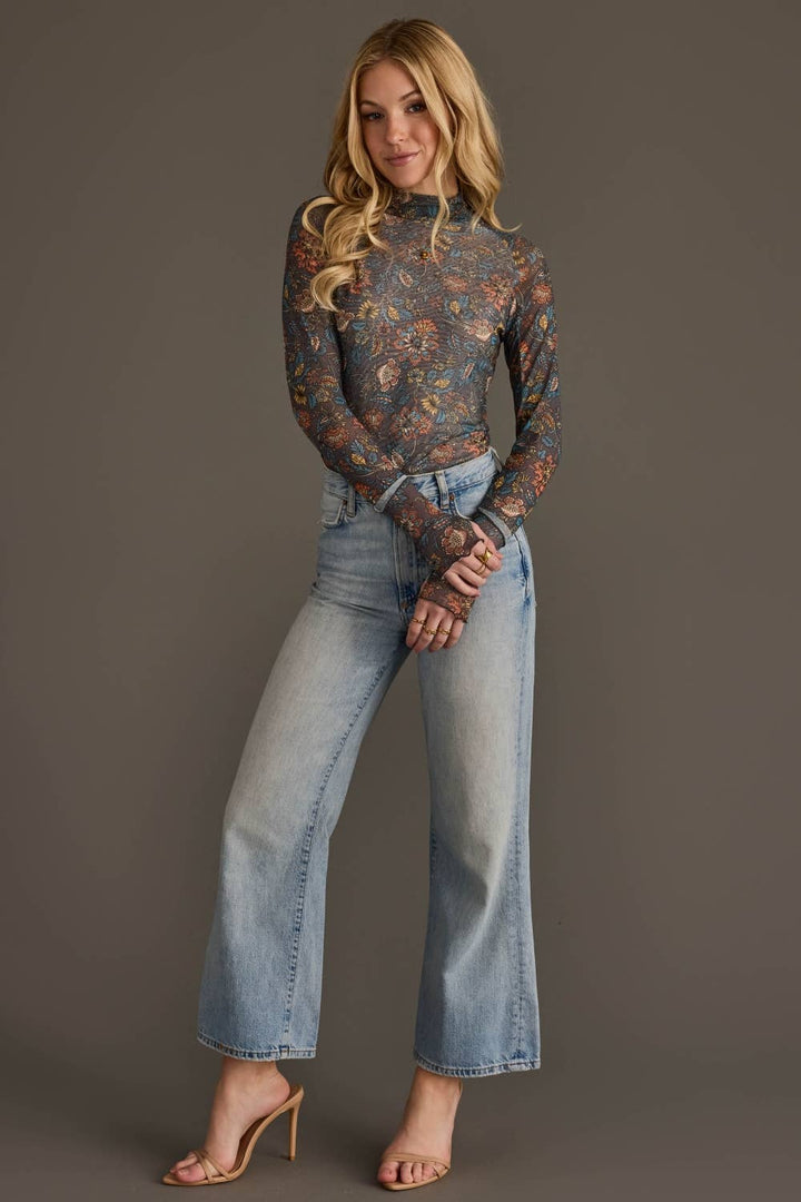 The Addi Floral Mock Neck Mesh Top - Timber &amp; Velvet Boutique