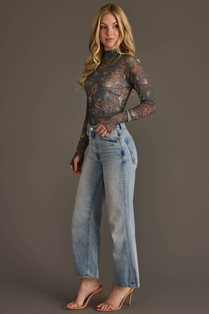 The Addi Floral Mock Neck Mesh Top - Timber &amp; Velvet Boutique