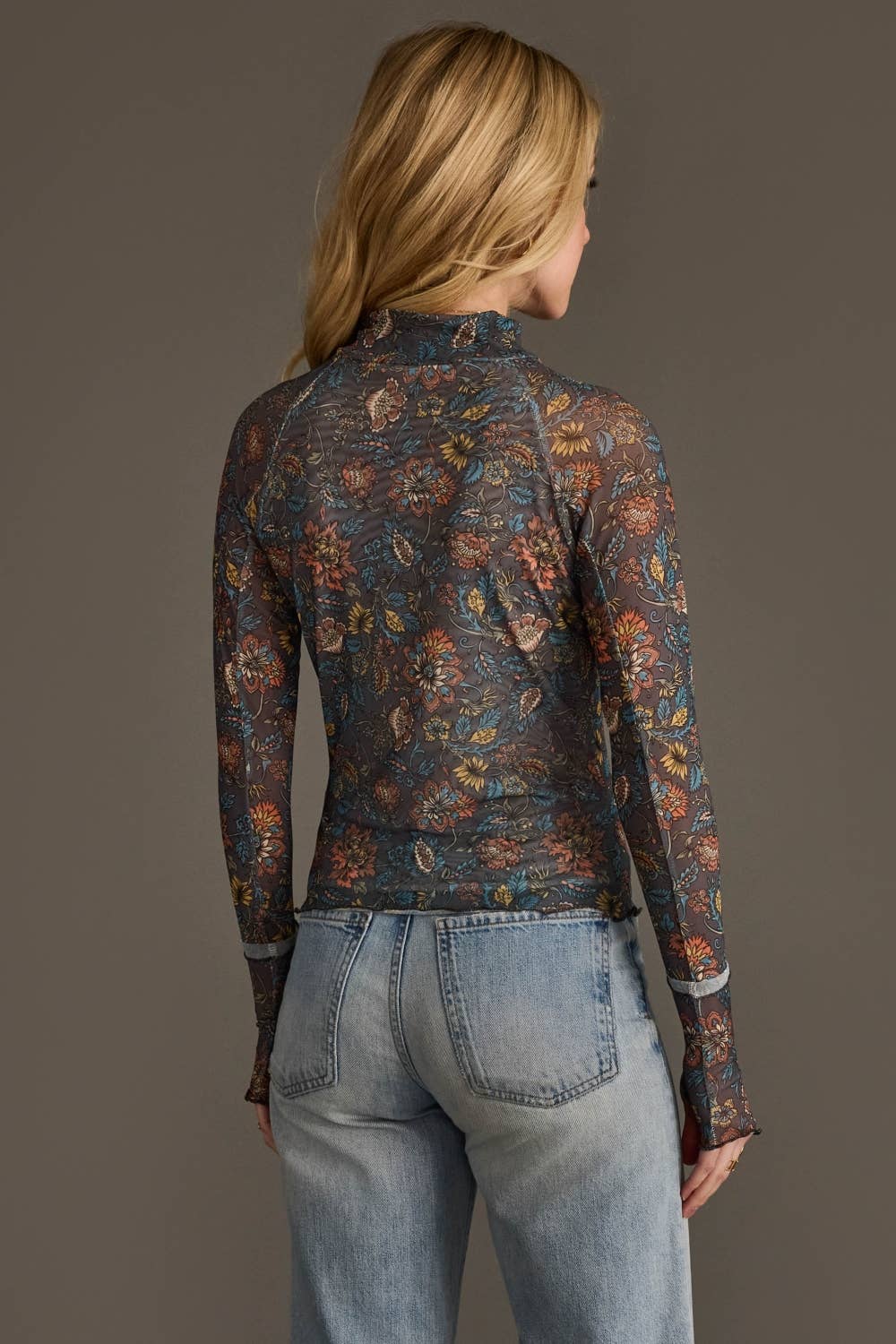 The Addi Floral Mock Neck Mesh Top - Timber &amp; Velvet Boutique