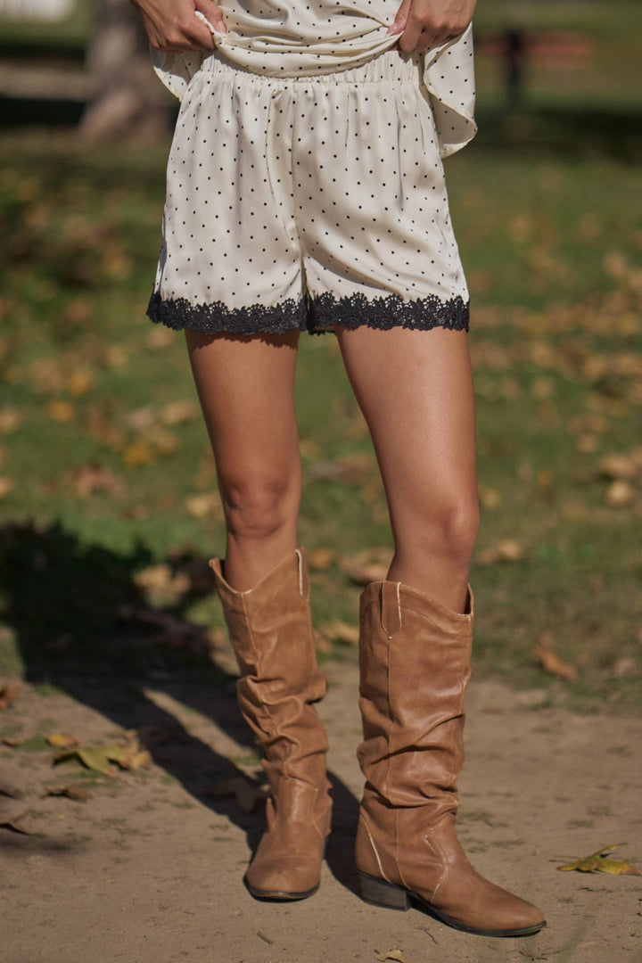 The Alessa Polka Dot Lace Trim Shorts - Timber &amp; Velvet Boutique