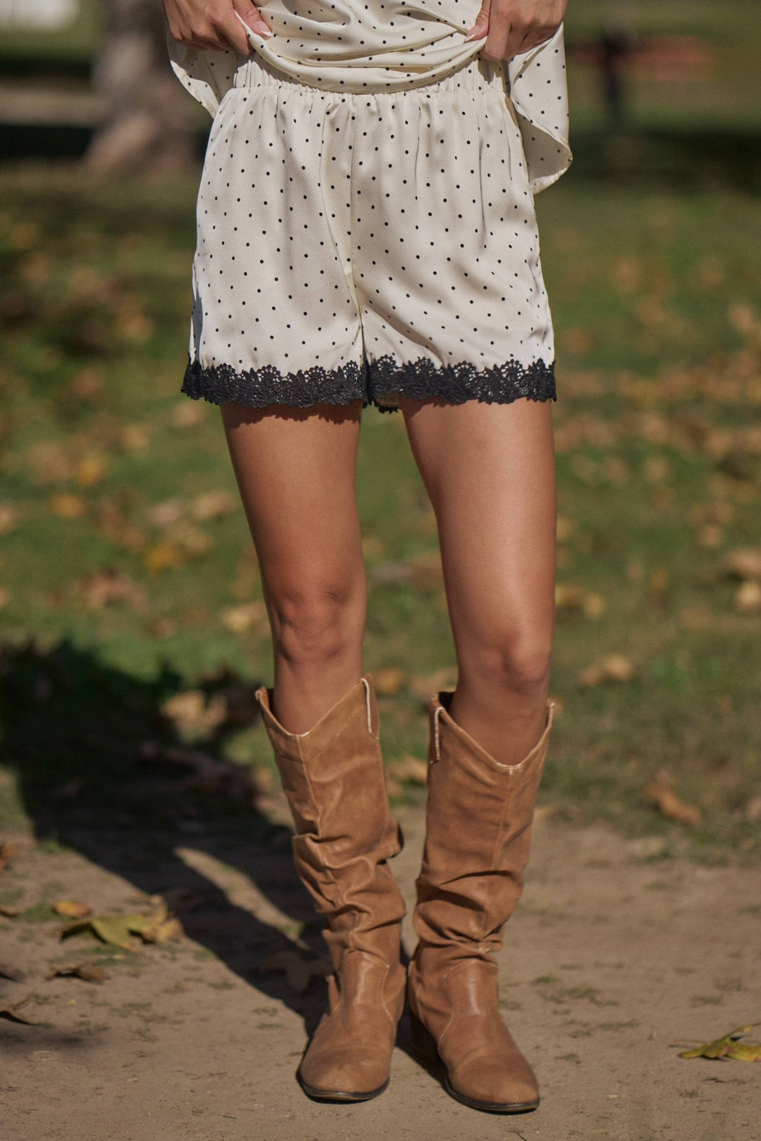 The Alessa Polka Dot Lace Trim Shorts - Timber &amp; Velvet Boutique