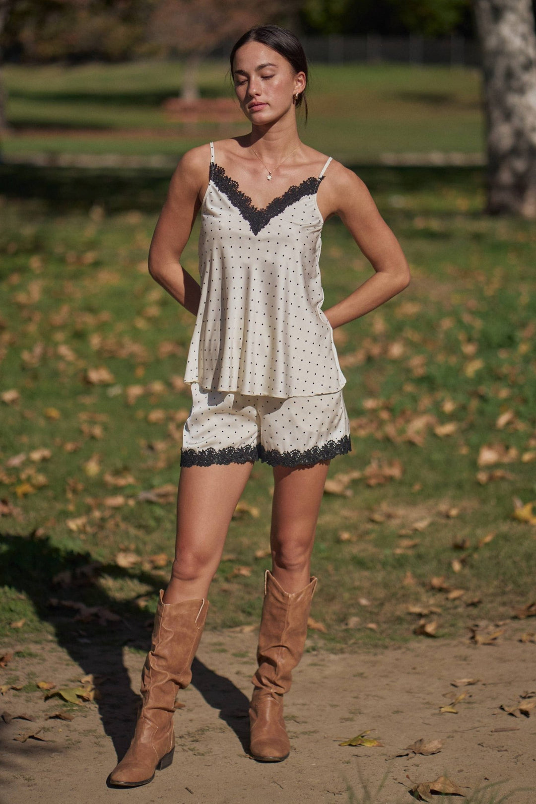 The Alessa Polka Dot Lace Trim Shorts - Timber &amp; Velvet Boutique