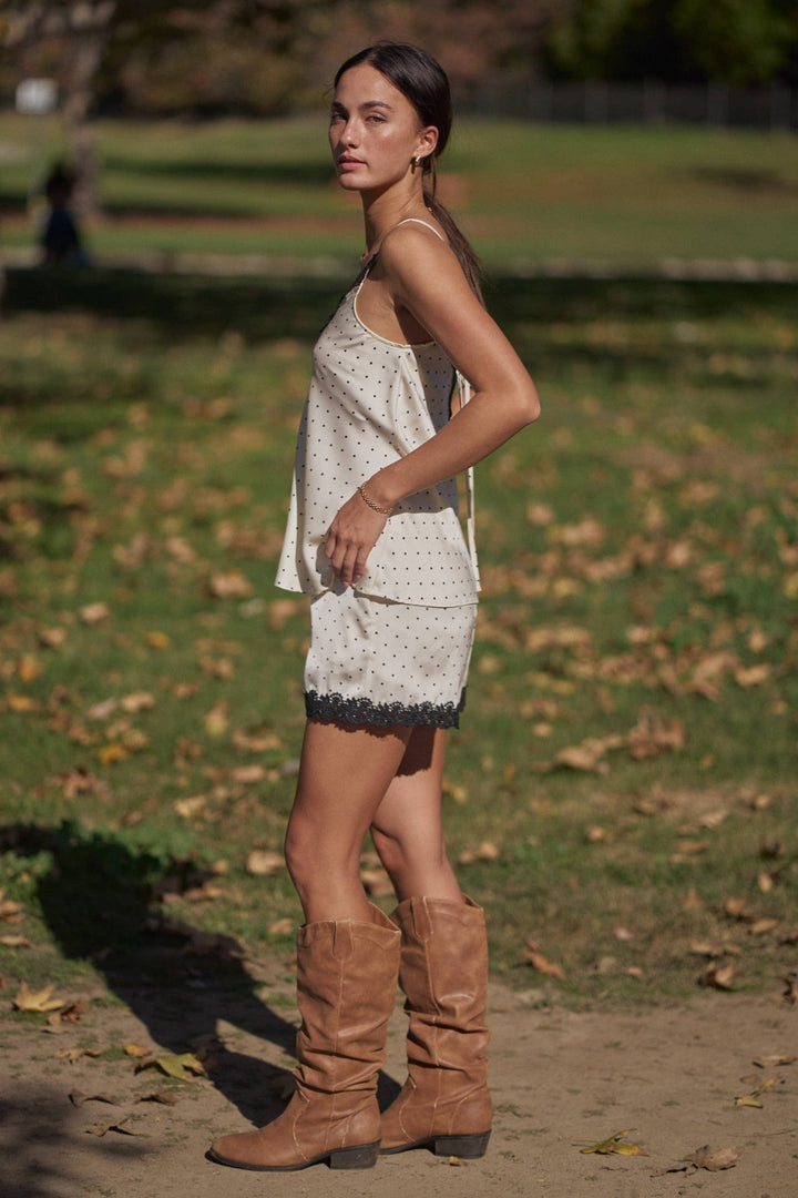 The Alessa Polka Dot Lace Trim Shorts - Timber &amp; Velvet Boutique
