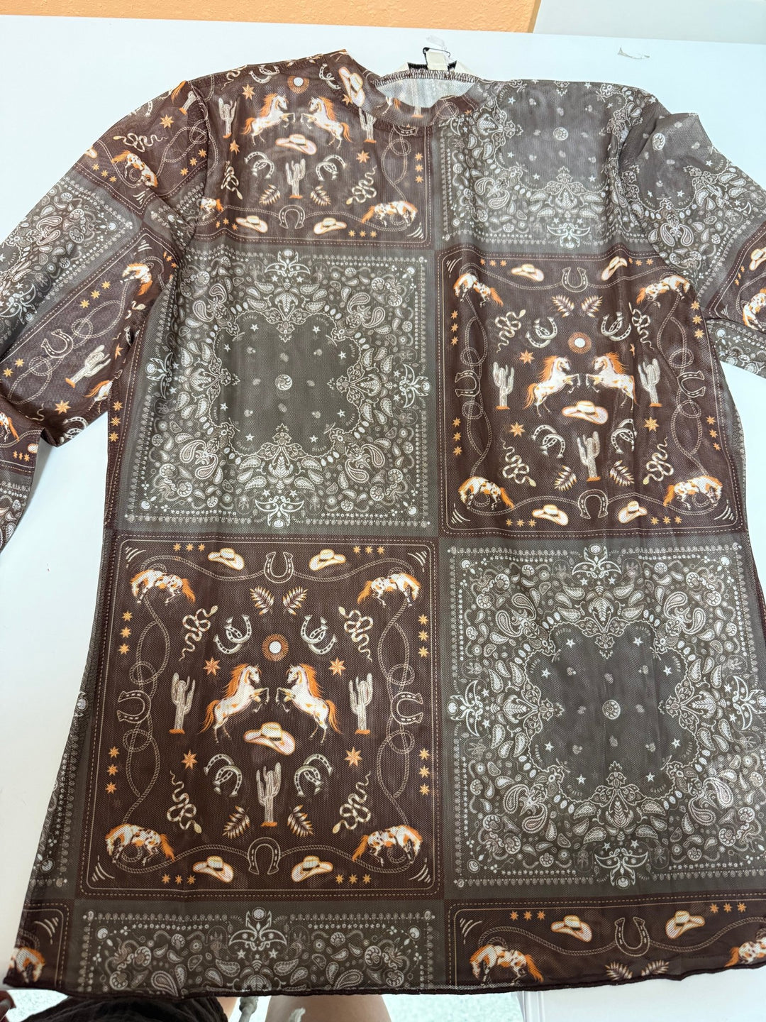 The Astrid Western Bandana Patchwork Mesh Top - Timber &amp; Velvet Boutique