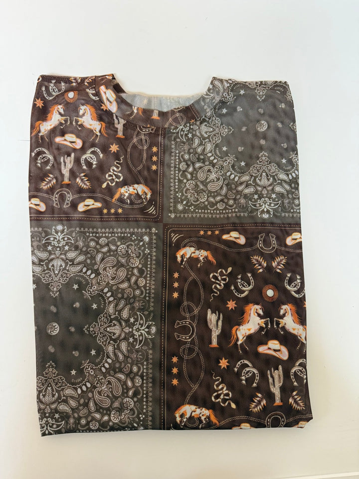 The Astrid Western Bandana Patchwork Mesh Top - Timber &amp; Velvet Boutique