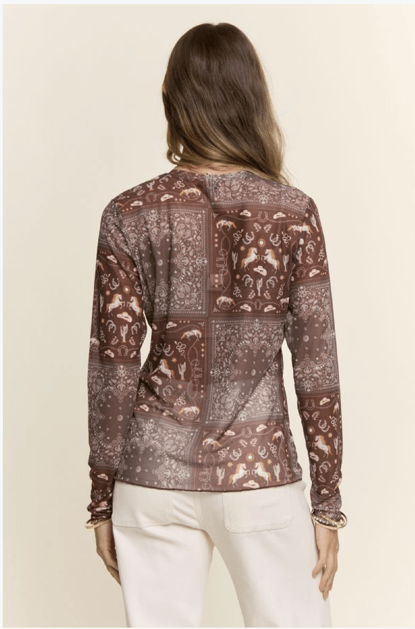 The Astrid Western Bandana Patchwork Mesh Top - Timber &amp; Velvet Boutique