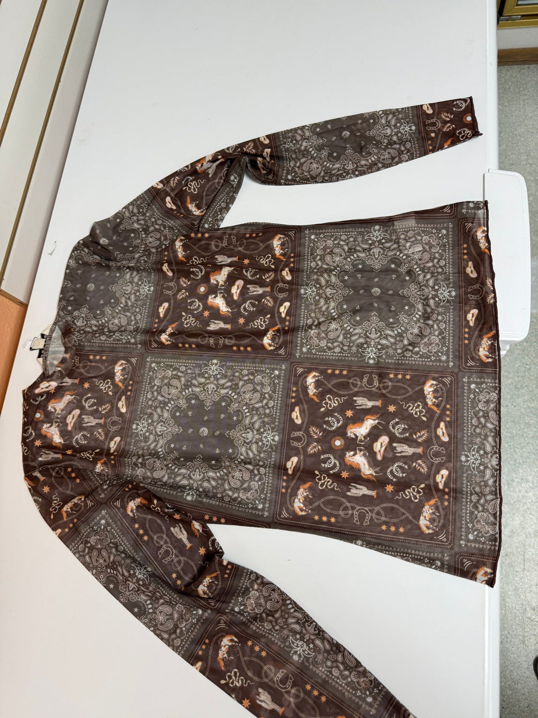 The Astrid Western Bandana Patchwork Mesh Top - Timber &amp; Velvet Boutique