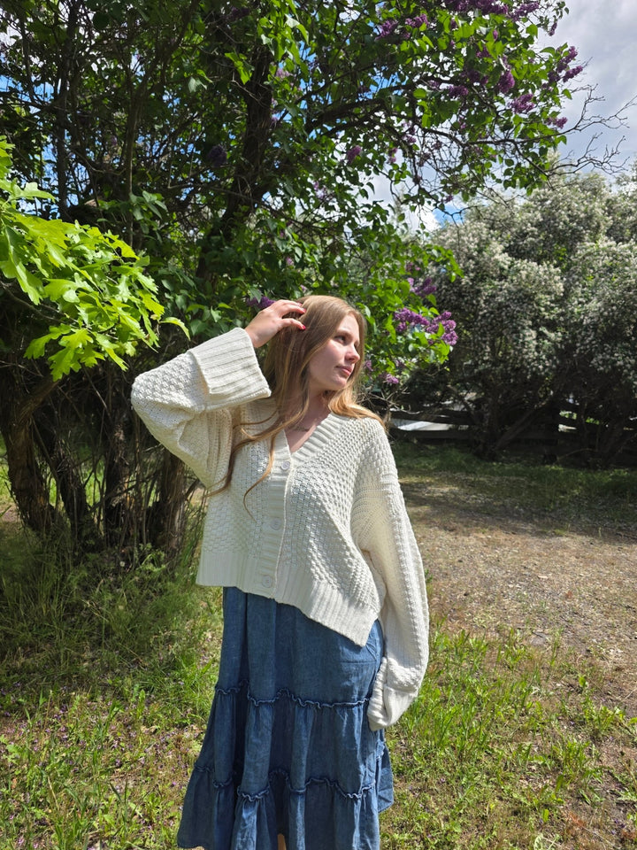 The Avery Relaxed Cropped Knit Button - Up Cardigan - Timber &amp; Velvet Boutique