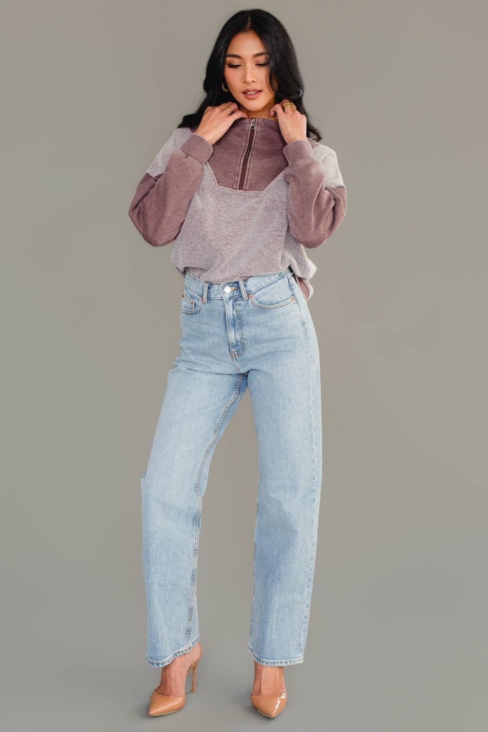 The Bernie Mixed Media Color Block Quarter Zip Sweatshirt - Timber &amp; Velvet Boutique