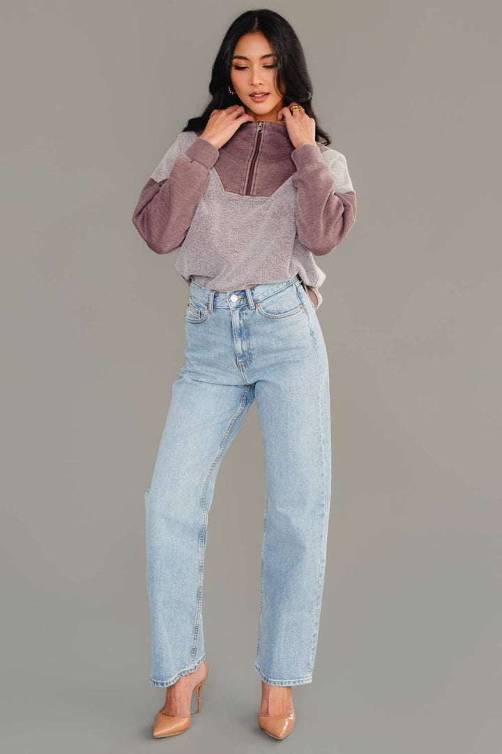 The Bernie Mixed Media Color Block Quarter Zip Sweatshirt - Timber &amp; Velvet Boutique