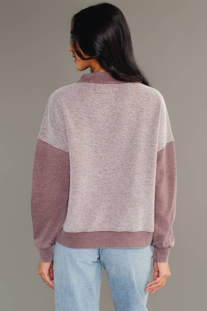 The Bernie Mixed Media Color Block Quarter Zip Sweatshirt - Timber &amp; Velvet Boutique