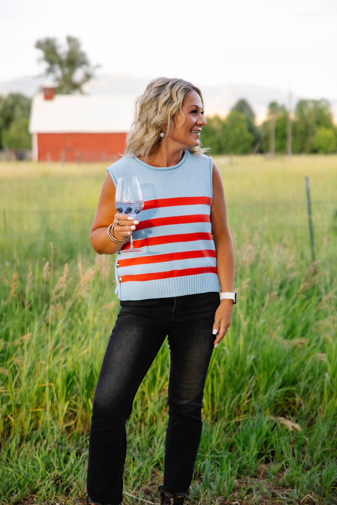 The Bonnie Nautical Striped Sleeveless Cotton Knit Vest with Gold Buttons - Timber &amp; Velvet Boutique