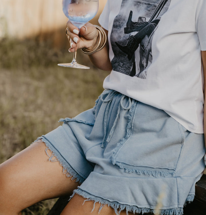 The Claudie Sunset Mineral Wash Frayed Cotton Shorts - Timber &amp; Velvet Boutique