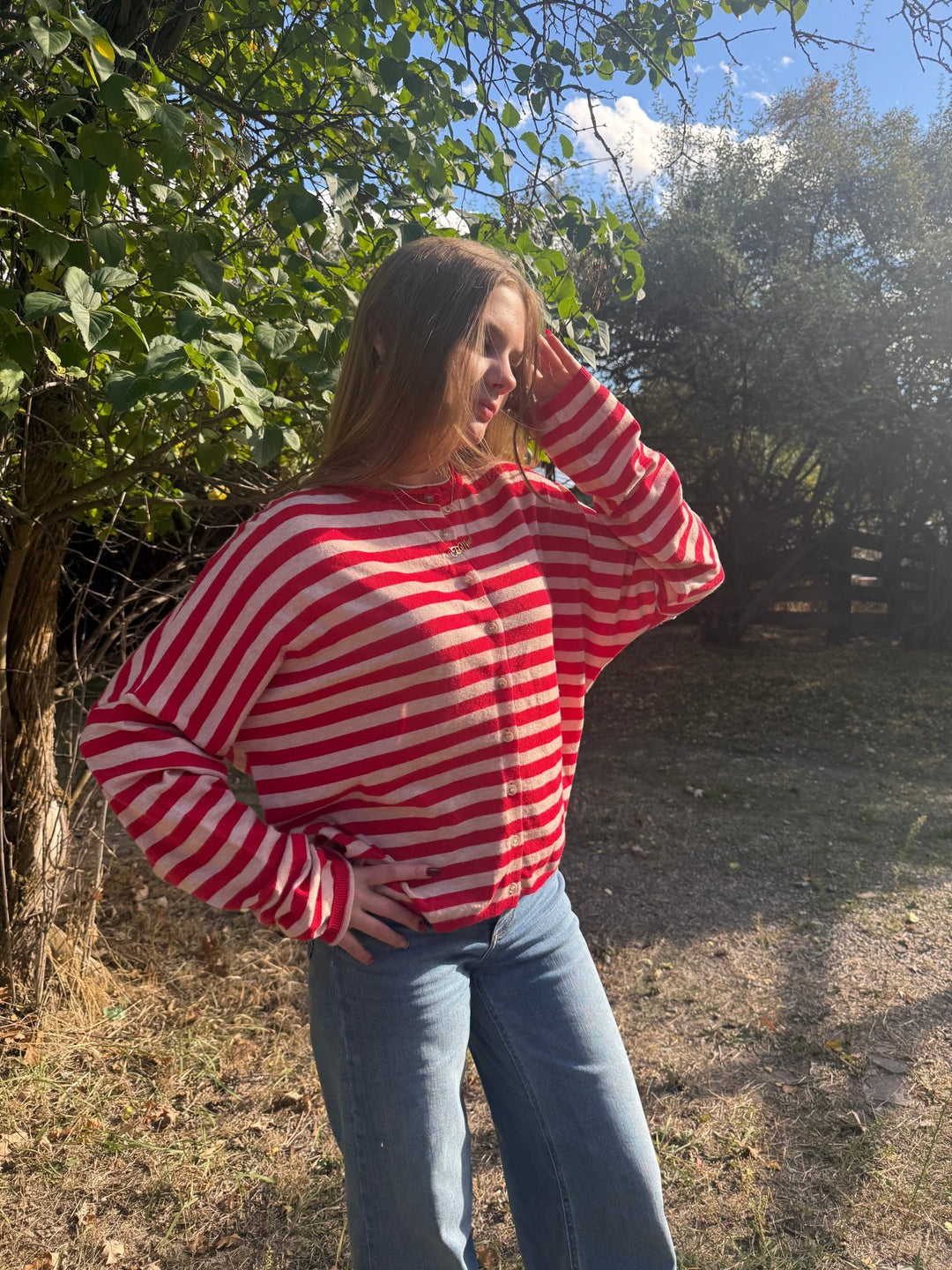 The Cordeliah Red &amp; Pink Striped Relaxed Knit Cardigan - Timber &amp; Velvet Boutique