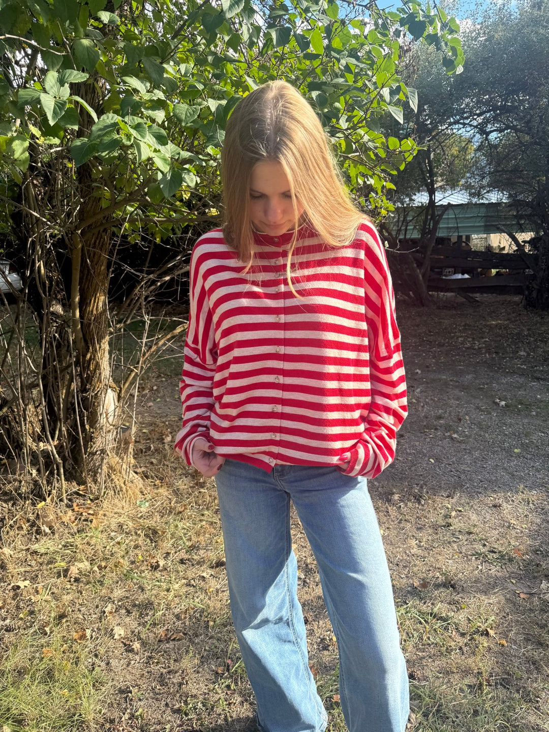 The Cordeliah Red & Pink Striped Relaxed Knit Cardigan - Timber & Velvet Boutique