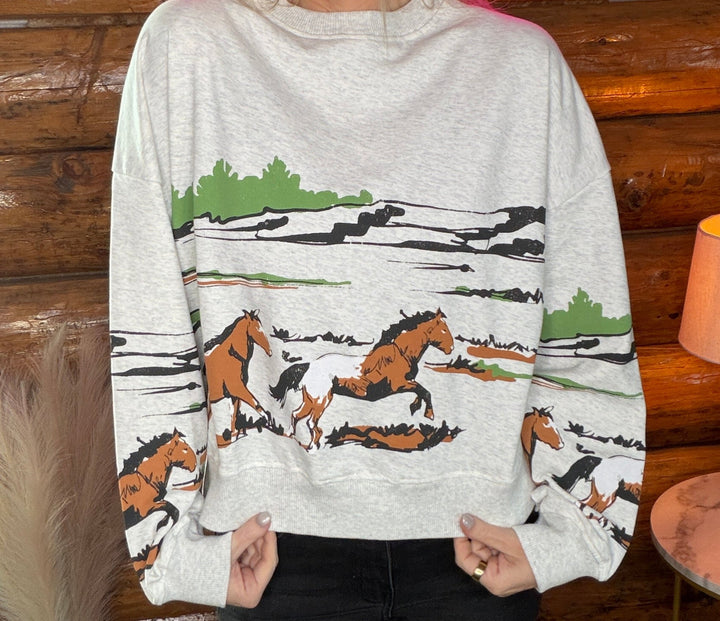 The Elsie Horse Print Sweater - Timber &amp; Velvet Boutique