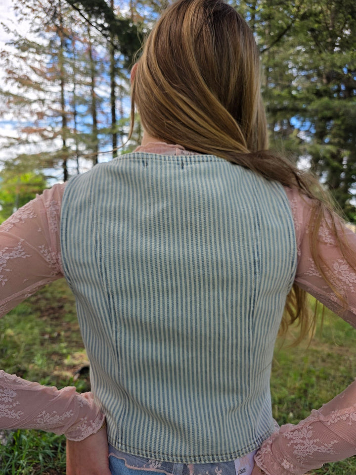 The Georgia - Striped Acid - Wash Denim Vest Top - Timber &amp; Velvet Boutique