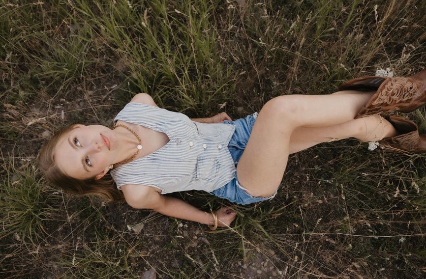 The Georgia - Striped Acid-Wash Denim Vest Top - Timber &amp; Velvet Boutique