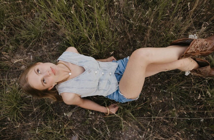 The Georgia - Striped Acid-Wash Denim Vest Top - Timber &amp; Velvet Boutique