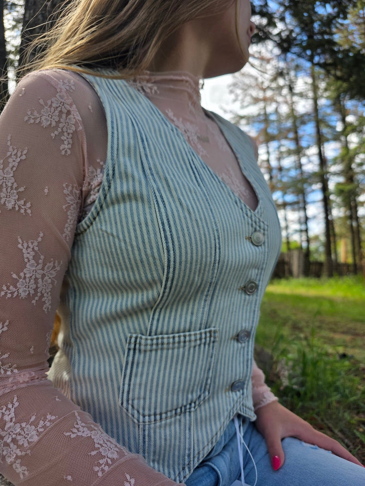 The Georgia - Striped Acid - Wash Denim Vest Top - Timber &amp; Velvet Boutique