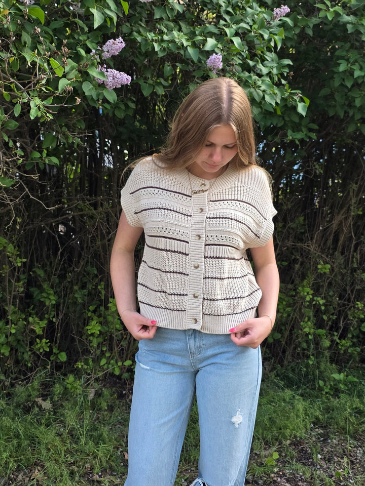 The Lottie Striped Cotton Open Knit Cardigan Sweater - Timber &amp; Velvet Boutique