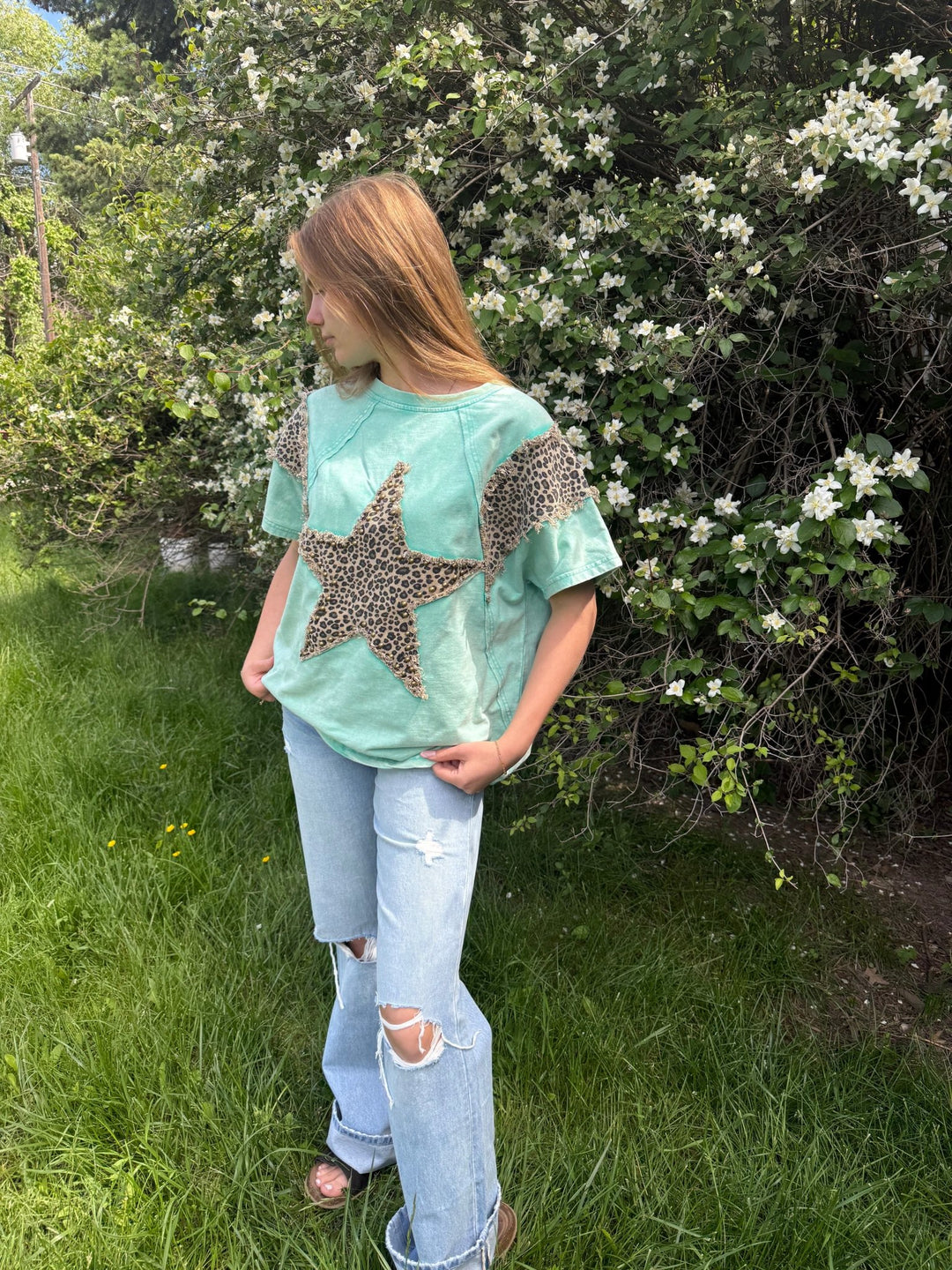 The Lucky Star | Leopard Print Studded Oversized Washed Cotton Tee - Timber &amp; Velvet Boutique