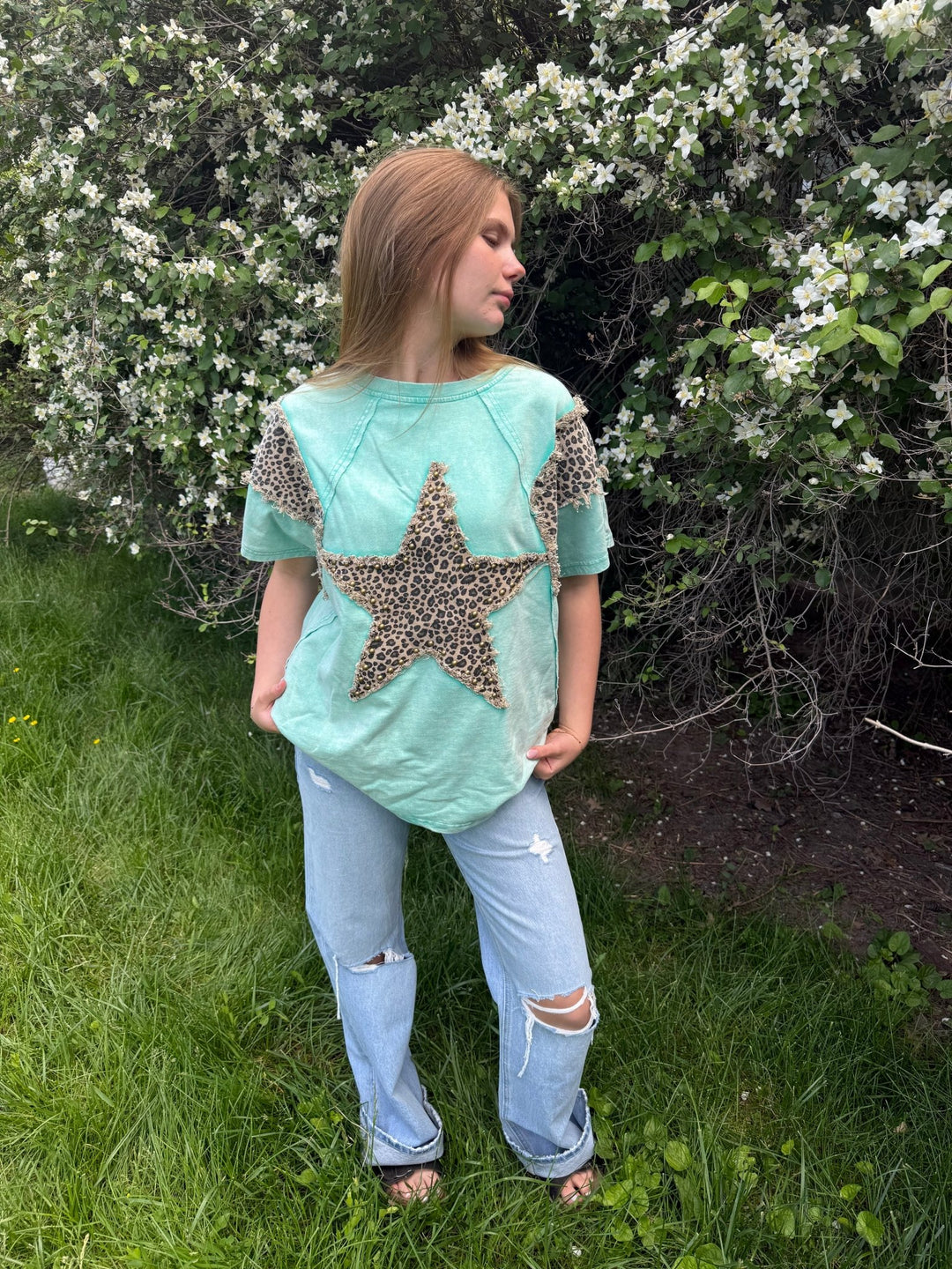 The Lucky Star | Leopard Print Studded Oversized Washed Cotton Tee - Timber & Velvet Boutique