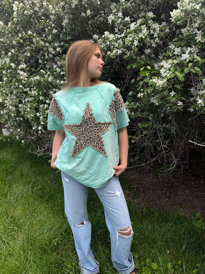 The Lucky Star | Leopard Print Studded Oversized Washed Cotton Tee - Timber &amp; Velvet Boutique