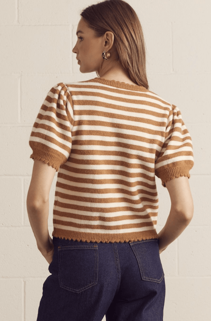 The Marigold Scalloped Striped Cardigan – Cream &amp; Caramel Knit - Timber &amp; Velvet Boutique