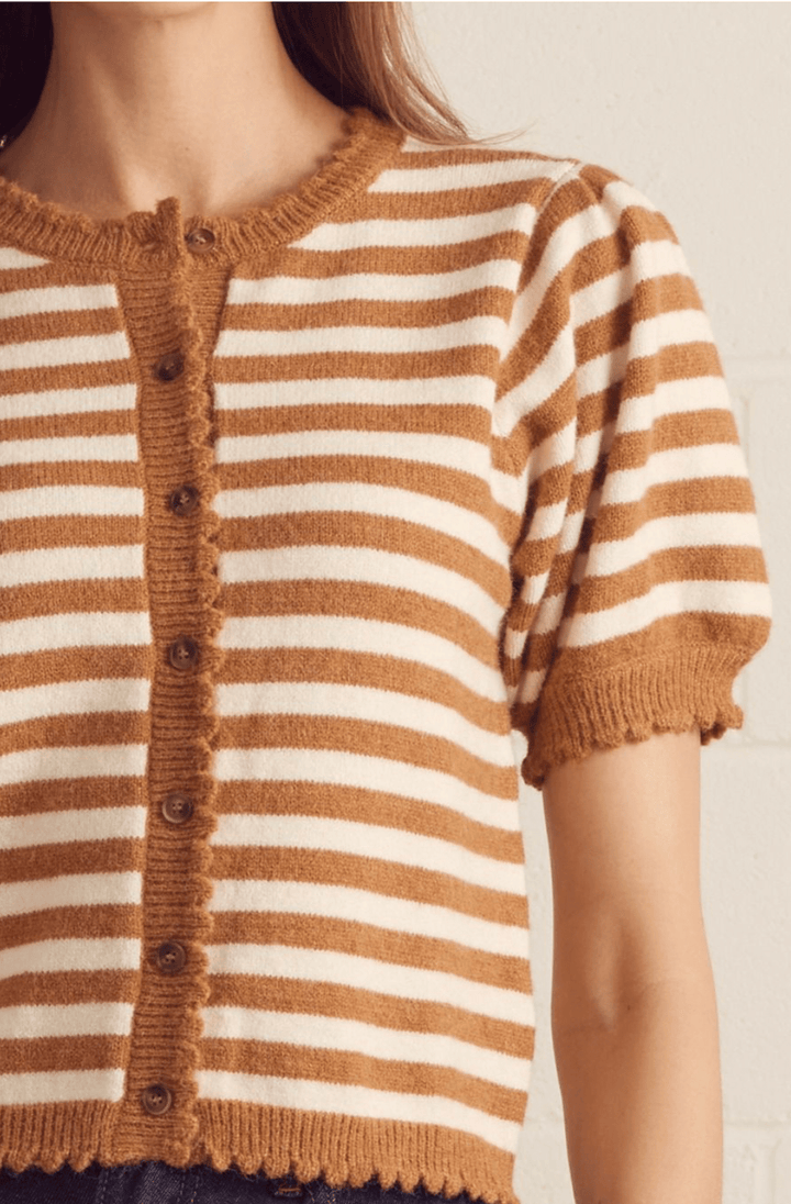 The Marigold Scalloped Striped Cardigan – Cream &amp; Caramel Knit - Timber &amp; Velvet Boutique