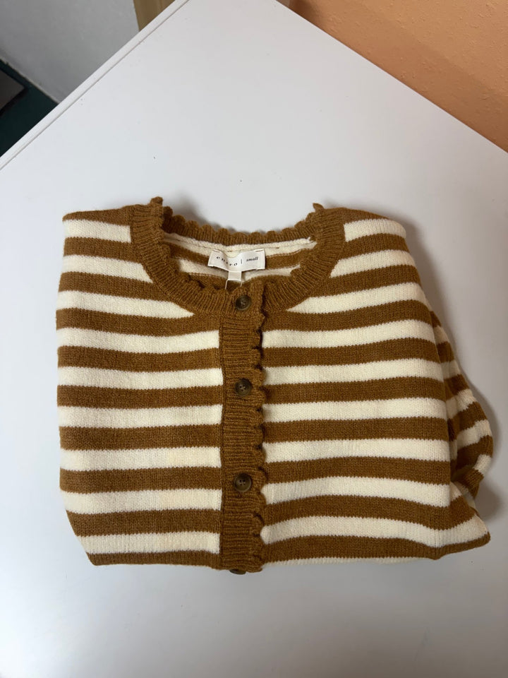 The Marigold Scalloped Striped Cardigan – Cream &amp; Caramel Knit - Timber &amp; Velvet Boutique