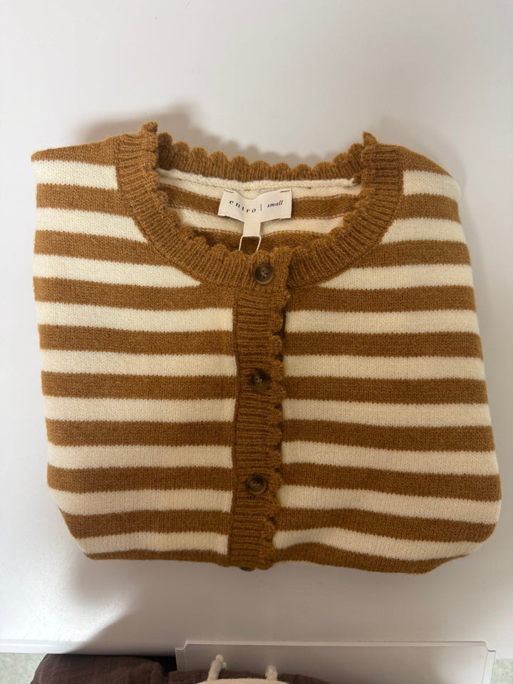 The Marigold Scalloped Striped Cardigan – Cream &amp; Caramel Knit - Timber &amp; Velvet Boutique