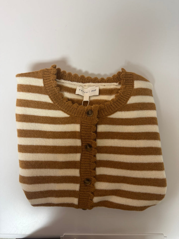 The Marigold Scalloped Striped Cardigan – Cream &amp; Caramel Knit - Timber &amp; Velvet Boutique