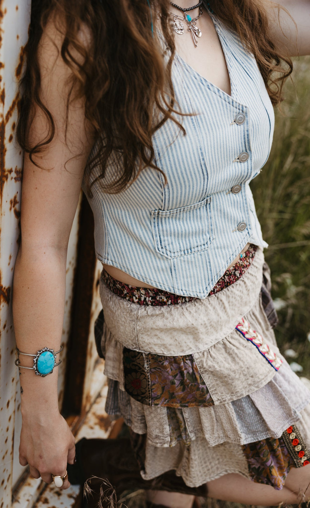 The Rachel Boho Patchwork Tiered Ruffle Mini Skirt - Timber &amp; Velvet Boutique