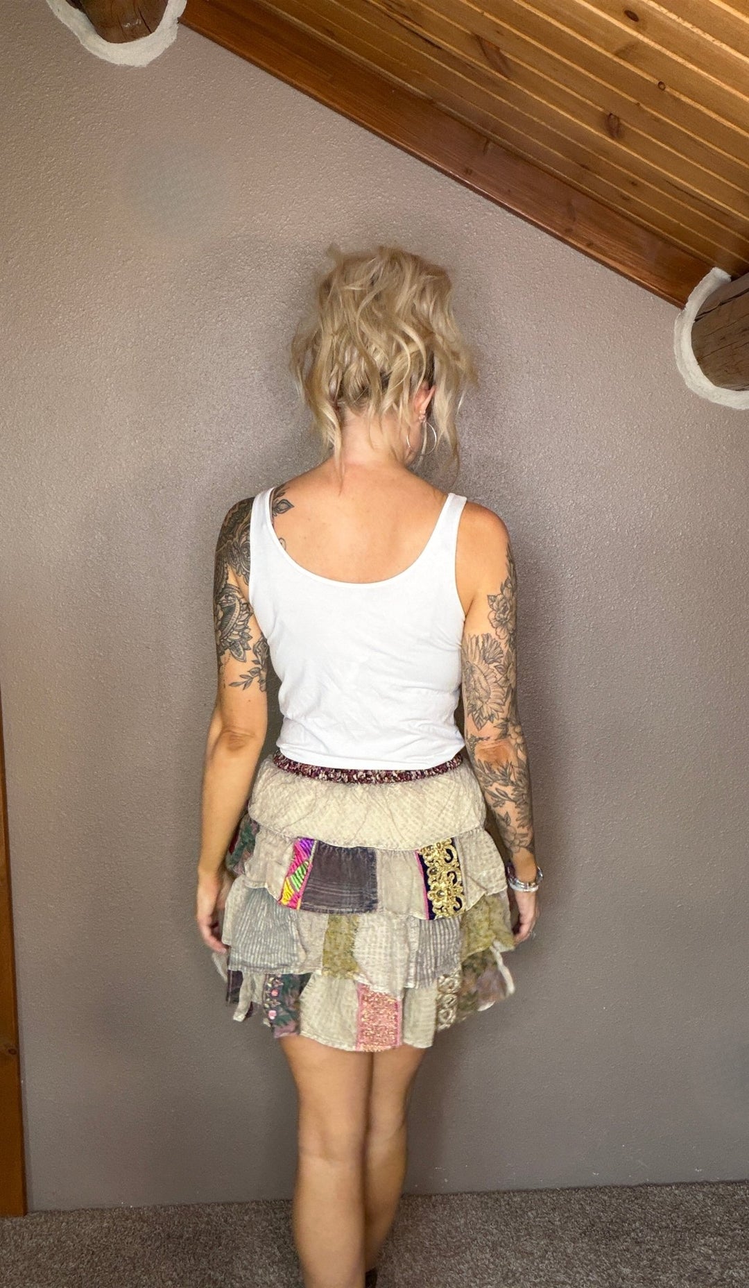 The Rachel Boho Patchwork Tiered Ruffle Mini Skirt - Timber &amp; Velvet Boutique