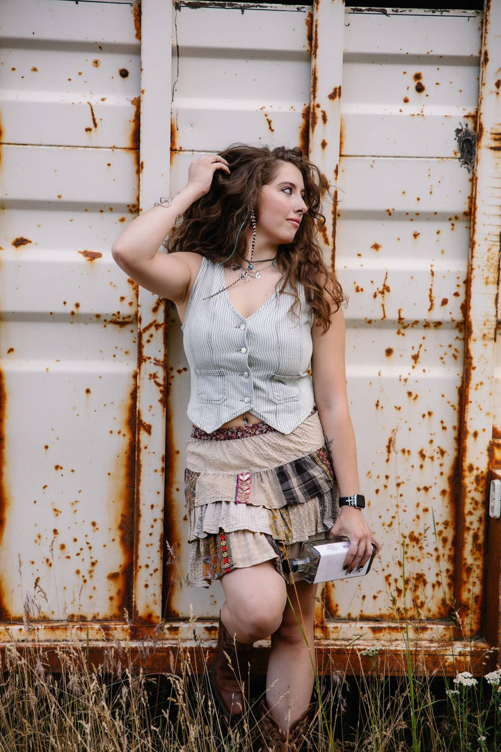 The Rachel Boho Patchwork Tiered Ruffle Mini Skirt - Timber &amp; Velvet Boutique