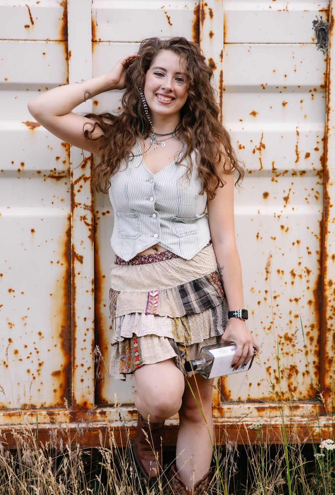 The Rachel Boho Patchwork Tiered Ruffle Mini Skirt - Timber &amp; Velvet Boutique