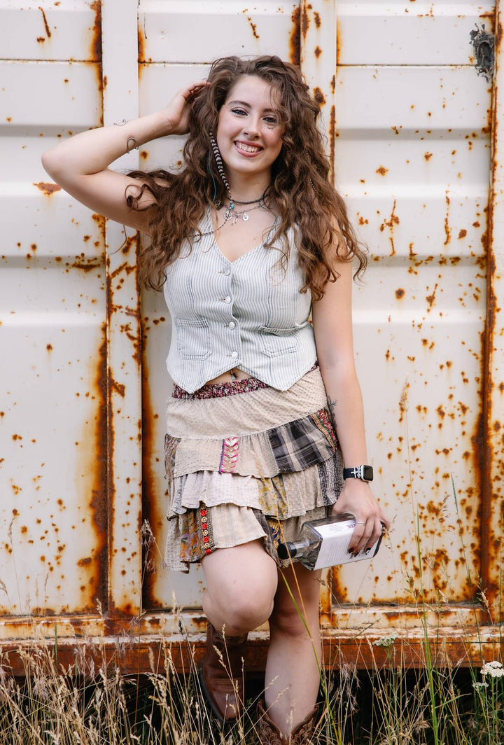 The Rachel Boho Patchwork Tiered Ruffle Mini Skirt - Timber &amp; Velvet Boutique
