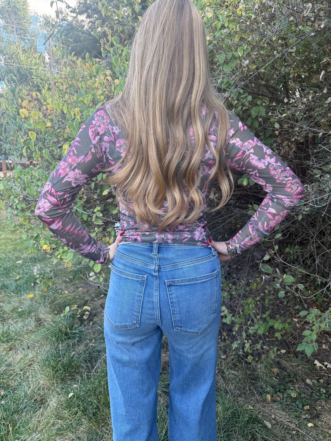 The Rue High-Neck Floral Mesh Top – Olive &amp; Pink - Timber &amp; Velvet Boutique